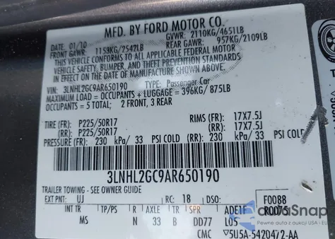 2010 Lincoln Mkz from USA, damaged, VIN 3LNHL2GC9AR650190